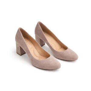 CL Laundry Block Heel Pumps‎ Women's 10 Taupe Faux Suede Almond Toe Professional